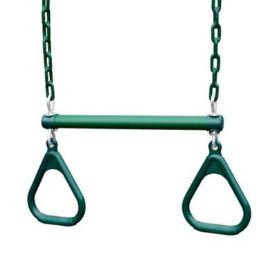 Gorilla Playsets 17 in. Trapeze Bar Assembly with Rings and Coated Chains, Green, 125 lb. Capacity, For Ages 3-11