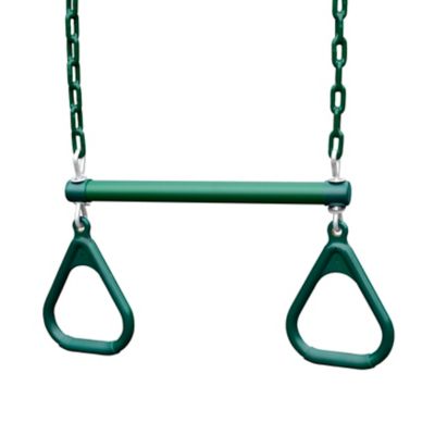 Gorilla Playsets 17 in. Trapeze Bar Assembly with Rings and Coated Chains, 125 lb. Capacity, Ages 3-11, Green