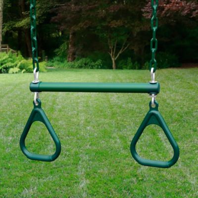 Image showing  17 in. Trapeze Bar Assembly with Rings and Coated Chains, 125 lb. Capacity, Ages 3-11, Green