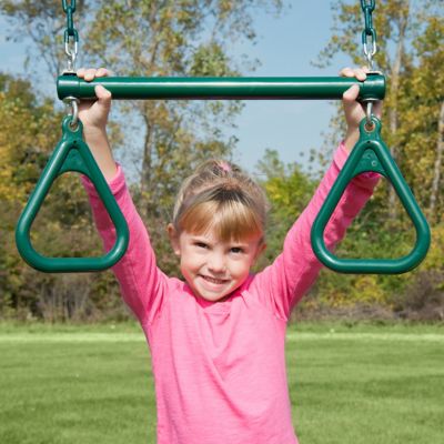 Image showing 6 th Gorilla Playsets 17 in. Trapeze Bar Assembly with Rings and Coated Chains, 125 lb. Capacity, Ages 3-11, Green