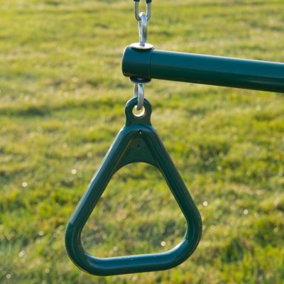 Image showing 8 th Gorilla Playsets 17 in. Trapeze Bar Assembly with Rings and Coated Chains, 125 lb. Capacity, Ages 3-11, Green