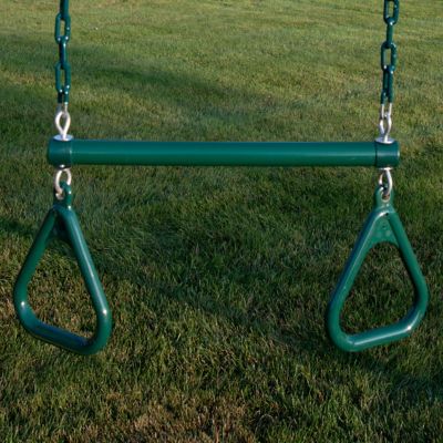 Image showing 9 th Gorilla Playsets 17 in. Trapeze Bar Assembly with Rings and Coated Chains, 125 lb. Capacity, Ages 3-11, Green