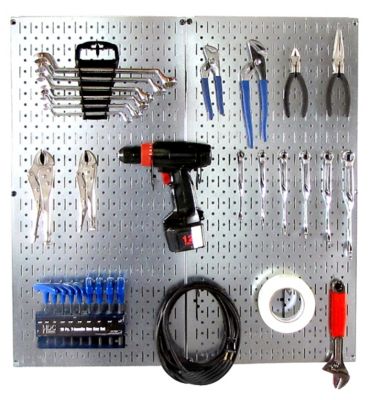 Wall Control 32 in. x 32 in. Industrial Metal Pegboard Tool Organizer Starter Kit, Galvanized Steel/Black