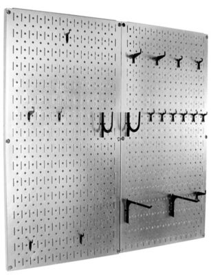 Image showing  32 in. x 32 in. Industrial Metal Pegboard Tool Organizer Starter Kit, Galvanized Steel/Black