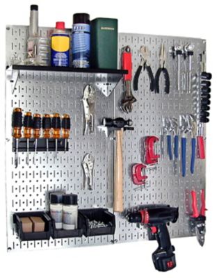Wall Control 32 in. x 32 in. Industrial Metal Pegboard Utility Tool Storage Kit, Galvanized Steel/Black
