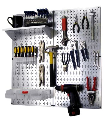Wall Control 32 in. x 32 in. Industrial Metal Pegboard Utility Tool Storage Kit, Galvanized Steel/White
