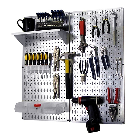 Wall Control 32 in. x 32 in. Industrial Metal Pegboard Utility Tool Storage Kit, Galvanized Steel/White