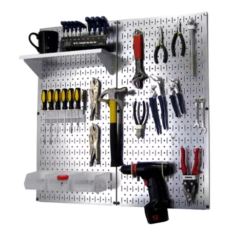 Wall control 32 in x 32 in Industrial Metal Pegboard Utility Tool Organizer Kit Galvanized Steel/White Pegboards