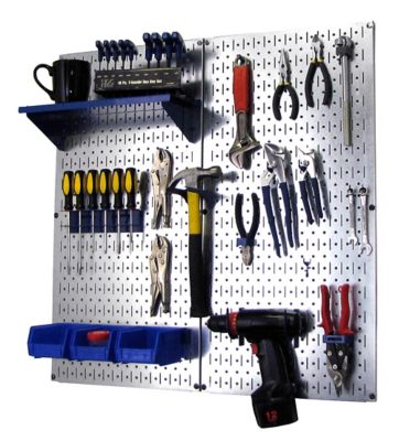 Wall Control 32 in. x 32 in. Industrial Metal Pegboard Utility Tool Storage Kit, Galvanized Steel/Blue