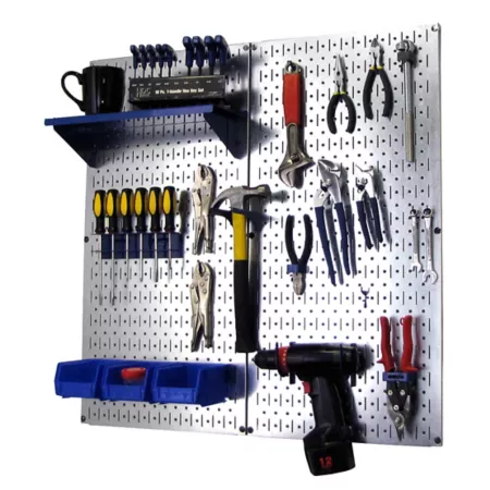 Wall control 32 in x 32 in Industrial Metal Pegboard Utility Tool Organizer Kit Galvanized Steel/Blue Pegboards