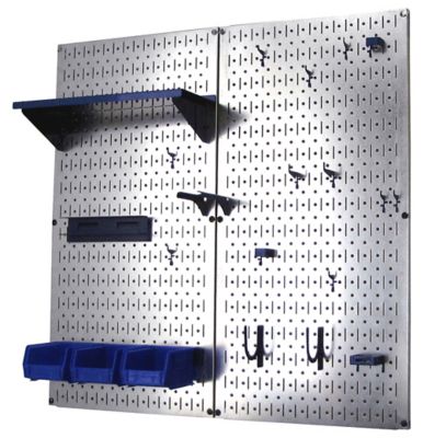 Image showing  32 in. x 32 in. Industrial Metal Pegboard Utility Tool Storage Kit, Galvanized Steel/Blue