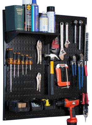 Wall Control 32 in. x 32 in. Industrial Metal Pegboard Utility Tool Storage Kit, Black/Black