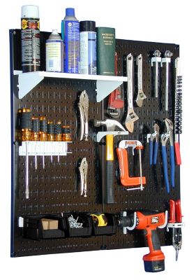 Wall Control 32 in. x 32 in. Industrial Metal Pegboard Utility Tool Storage Kit, Black/White