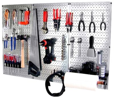 Image showing  32 in. x 48 in. Industrial Metal Pegboard Basic Tool Organizer Kit, Galvanized Steel/Black