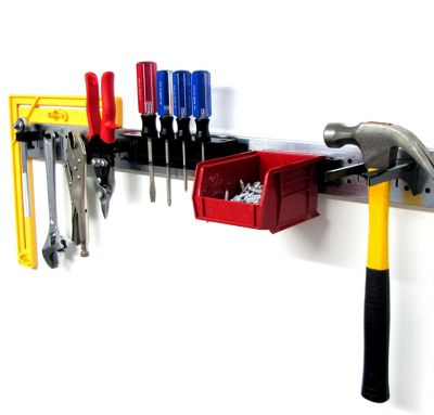 Image showing  2.5 in. x 32 in. Industrial Metal Pegboard Strip Tool Organizer Kit, Galvanized Steel/Black