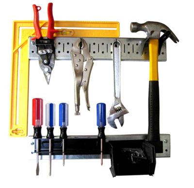 Image showing  2.5 in. x 32 in. Industrial Metal Pegboard Strip Tool Organizer Kit, Galvanized Steel/Black