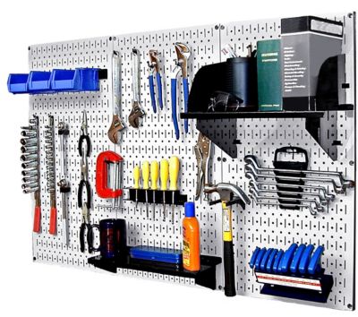 Wall Control 32 in. x 48 in. Industrial Metal Pegboard Standard Tool Storage Kit, White/Black