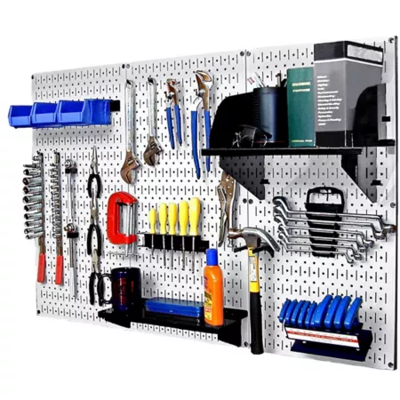 Wall control 32 in x 48 in Industrial Metal Pegboard Standard Tool Storage Kit White/Black Pegboards