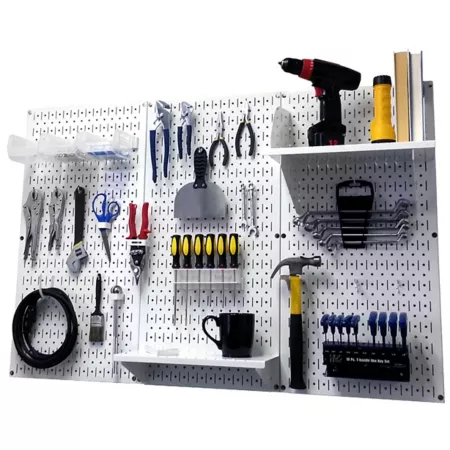 Wall control 32 in x 48 in Industrial Metal Pegboard Standard Tool Storage Kit White/White Pegboards