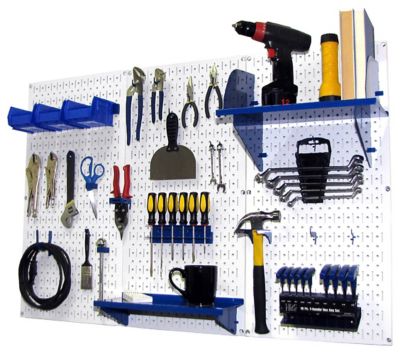 Wall Control 32 in. x 48 in. Industrial Metal Pegboard Standard Tool Storage Kit, White/Blue