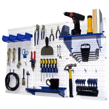 Wall Control Industrial Metal Pegboard Standard Tool Storage Kit 32" x 48" White/Blue Pegboards