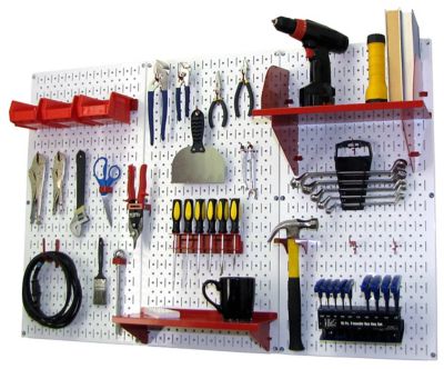 Wall Control 32 in. x 48 in. Industrial Metal Pegboard Standard Tool Storage Kit, White/Red