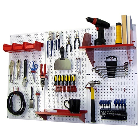 Wall Control 32 in. x 48 in. Industrial Metal Pegboard Standard Tool Storage Kit, White/Red