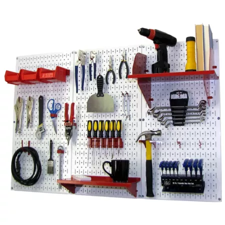 Wall Control Industrial Metal Pegboard Standard Tool Storage Kit 32" x 48" White/Red Pegboards