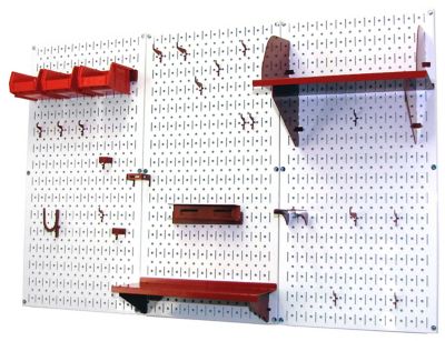 Image showing  32 in. x 48 in. Industrial Metal Pegboard Standard Tool Storage Kit, White/Red