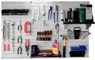 Wall Control 32 in. x 48 in. Industrial Metal Pegboard Standard Tool Storage Kit, Gray/Black