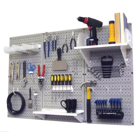 Wall Control Industrial Metal Pegboard Standard Tool Storage Kit 32" x 48" Gray/White Pegboards