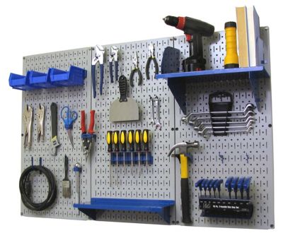 Wall Control 32 in. x 48 in. Industrial Metal Pegboard Standard Tool Storage Kit, Gray/Blue