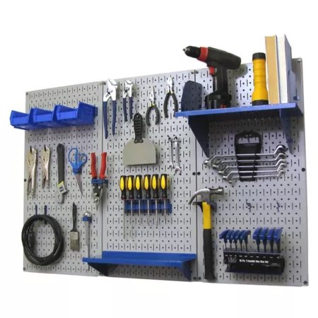 Wall Control Standard Tool Storage Kit for Industrial Metal Pegboard 32" x 48" Gray/Blue Pegboards