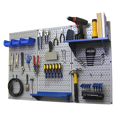 Wall Control 32 in. x 48 in. Industrial Metal Pegboard Standard Tool Storage Kit, Gray/Blue