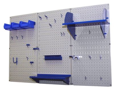 Image showing  32 in. x 48 in. Industrial Metal Pegboard Standard Tool Storage Kit, Gray/Blue