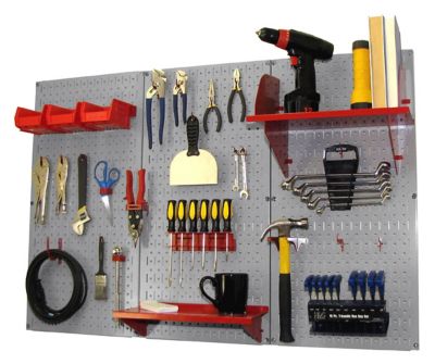 Wall Control 32 in. x 48 in. Industrial Metal Pegboard Standard Tool Storage Kit, Gray/Red