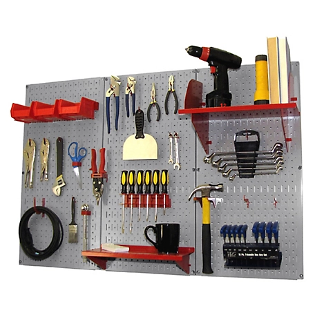 Wall Control 32 in. x 48 in. Industrial Metal Pegboard Standard Tool Storage Kit, Gray/Red