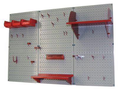 Image showing  32 in. x 48 in. Industrial Metal Pegboard Standard Tool Storage Kit, Gray/Red