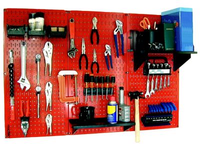 Wall Control 32 in. x 48 in. Industrial Metal Pegboard Standard Tool Storage Kit, Red/Black