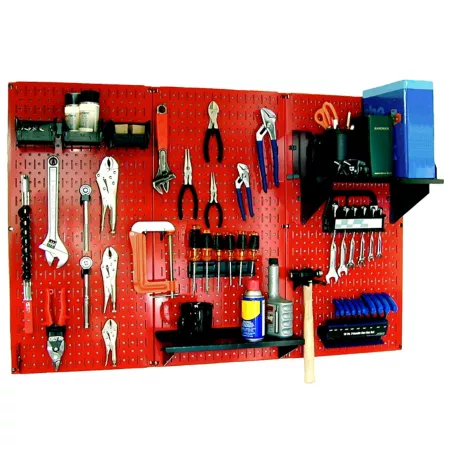 Wall control 32 in x 48 in Industrial Metal Pegboard Standard Tool Storage Kit Red/Black Pegboards