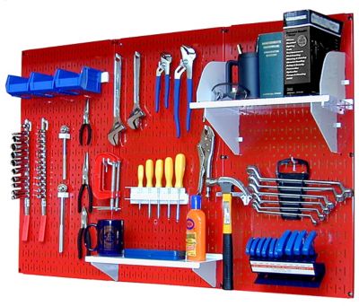 Wall Control 32 in. x 48 in. Industrial Metal Pegboard Standard Tool Storage Kit, Red/White