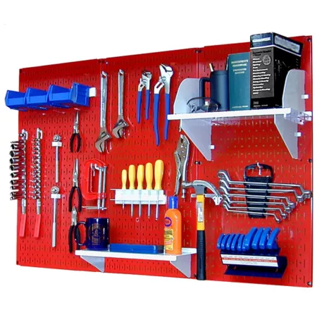 Wall Control Industrial Metal Pegboard Standard Tool Storage Kit 32" x 48" Red/White Pegboards