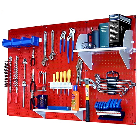 Wall Control 32 in. x 48 in. Industrial Metal Pegboard Standard Tool Storage Kit, Red/White