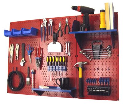 Wall Control 32 in. x 48 in. Industrial Metal Pegboard Standard Tool Storage Kit, Red/Blue