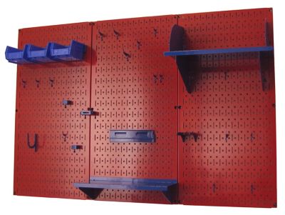 Image showing  32 in. x 48 in. Industrial Metal Pegboard Standard Tool Storage Kit, Red/Blue