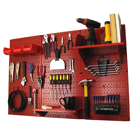 Wall Control 32 in. x 48 in. Industrial Metal Pegboard Standard Tool Storage Kit, Red/Red