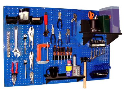 Wall Control 32 in. x 48 in. Industrial Metal Pegboard Standard Tool Storage Kit, Blue/Black