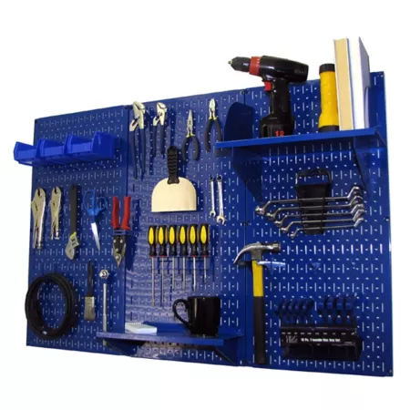 Wall Control Industrial Metal Pegboard Standard Tool Storage Kit 32" x 48" Blue/Blue Pegboards