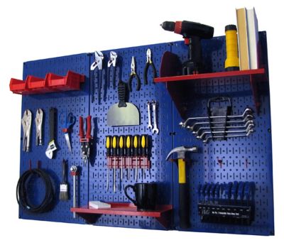 Wall Control 32 in. x 48 in. Industrial Metal Pegboard Standard Tool Storage Kit, Blue/Red