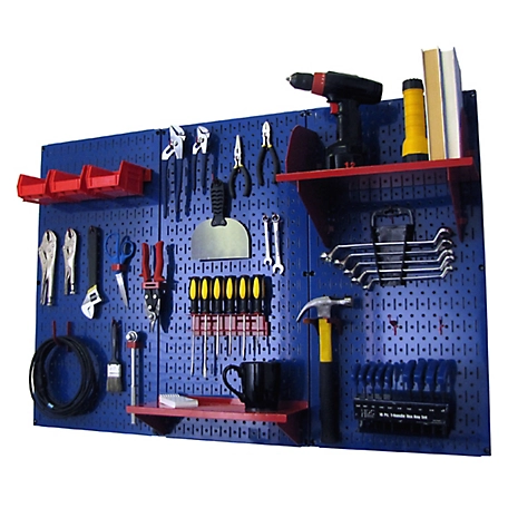 Wall Control 32 in. x 48 in. Industrial Metal Pegboard Standard Tool Storage Kit, Blue/Red
